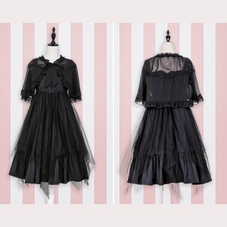 Black Gothic Lolita Dress & Cloak Set